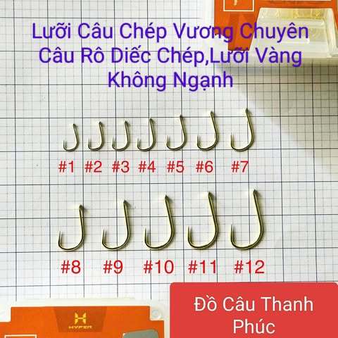 Lưỡi câu cá Chép Vương chuyên câu diếc chép,Hộp 100 lưỡi vàng không ngạnh