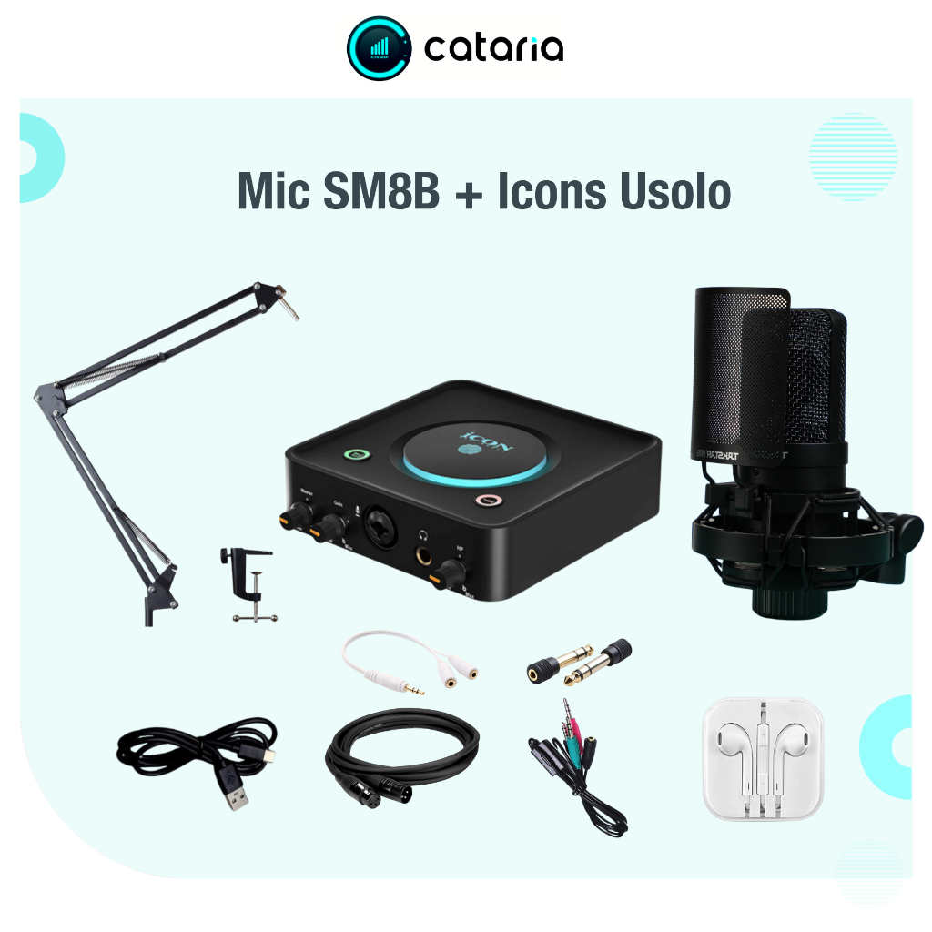 COMBO Mic Hát Live Thu Âm Cao Cấp ICON USOLO và MIC SM8B Tặng Tai Nghe Đèn Live Cataria