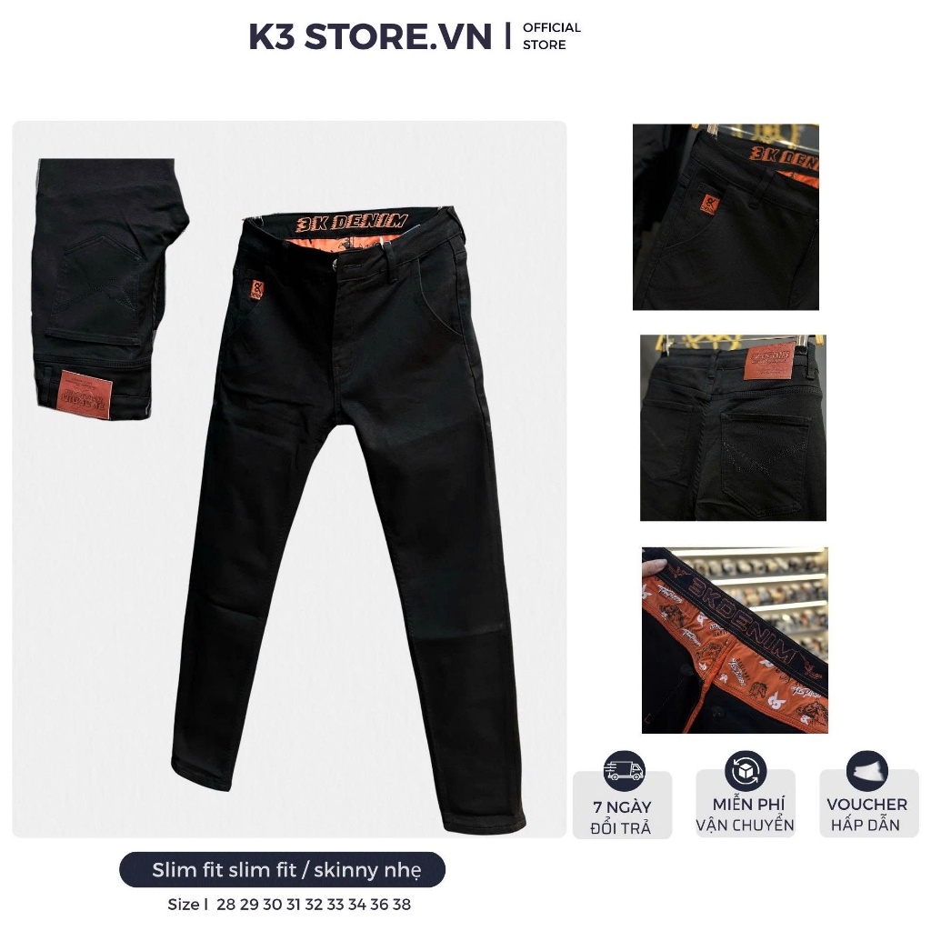 [K3 STORE VN] Quần Jean Nam Dài Màu Đen Én Tết Chất Denim Mẫu Mới Chi Tiết Như Hình J4063-3K1411