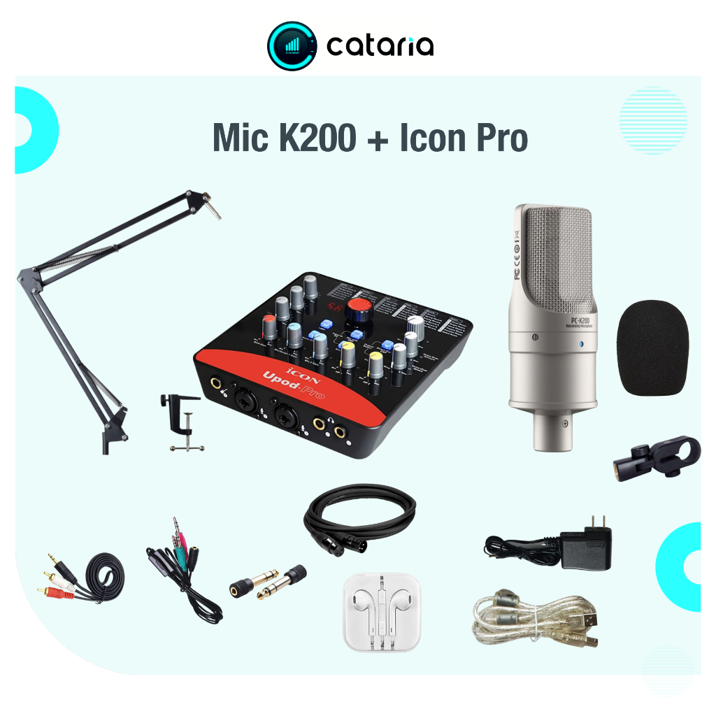 Bộ Mic Hát Livestream,Thu âm Mic PC K200 và ICON UPOD PRO tặng Tai Nghe, Đèn Live CATARIA