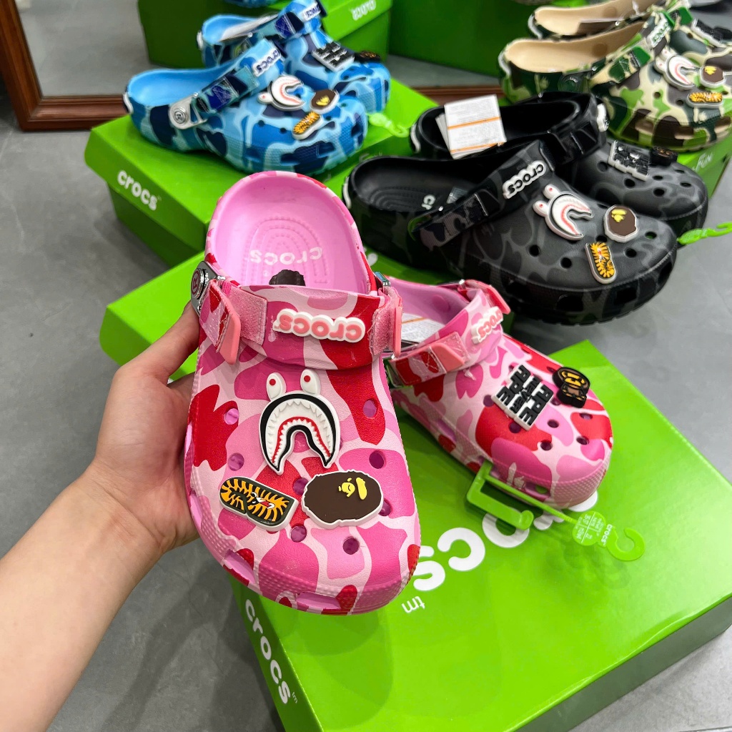 [Sale Chính Hãng] Dép Crocs x Bape Hồng Cực Xinh Dành Cho Nữ - Fullbox
