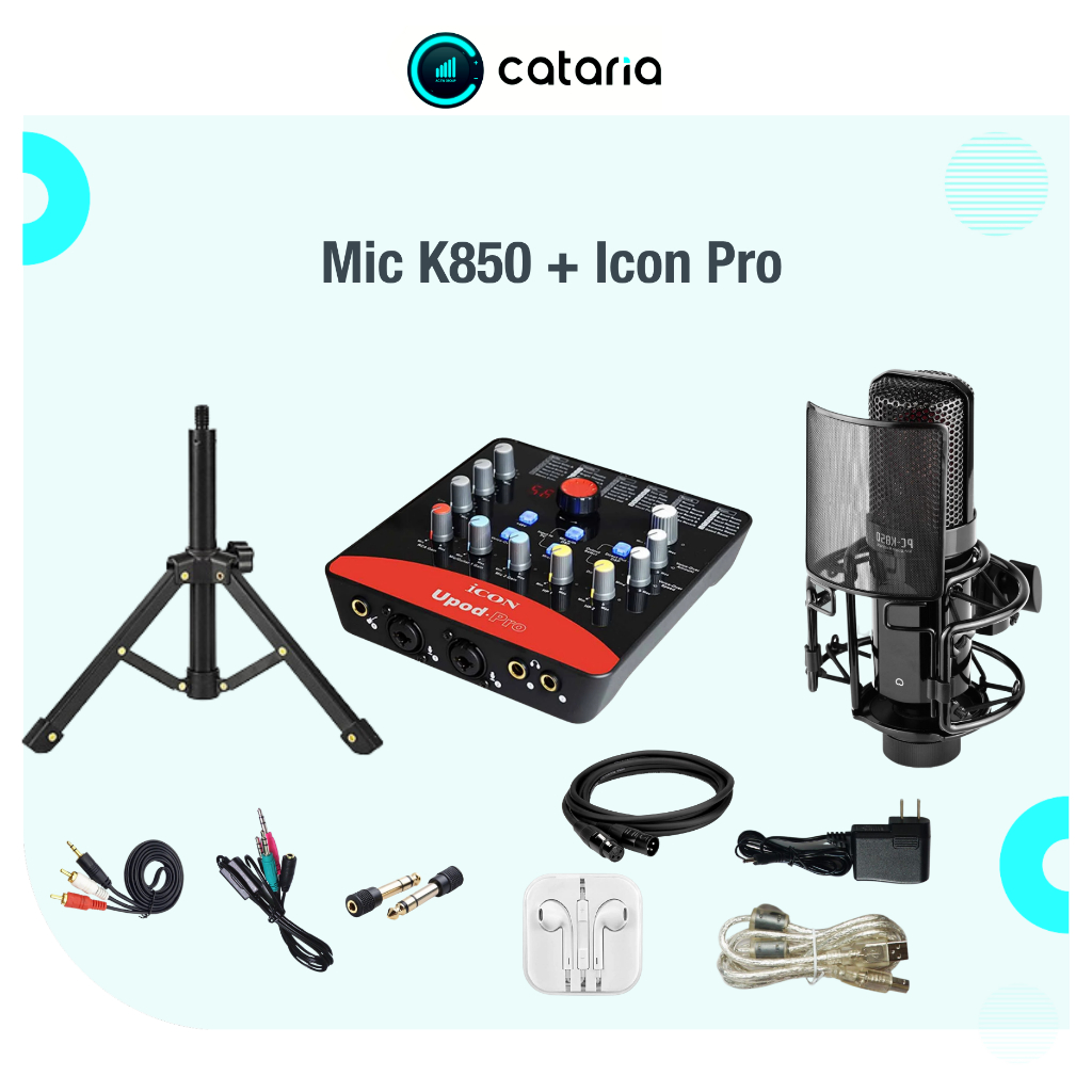 Bộ Mic Live Thu Âm Cao Cấp Mic K850 và ICON PRO 72 Chế Độ Vang Tặng tai Nghe, Đèn Live Cataria