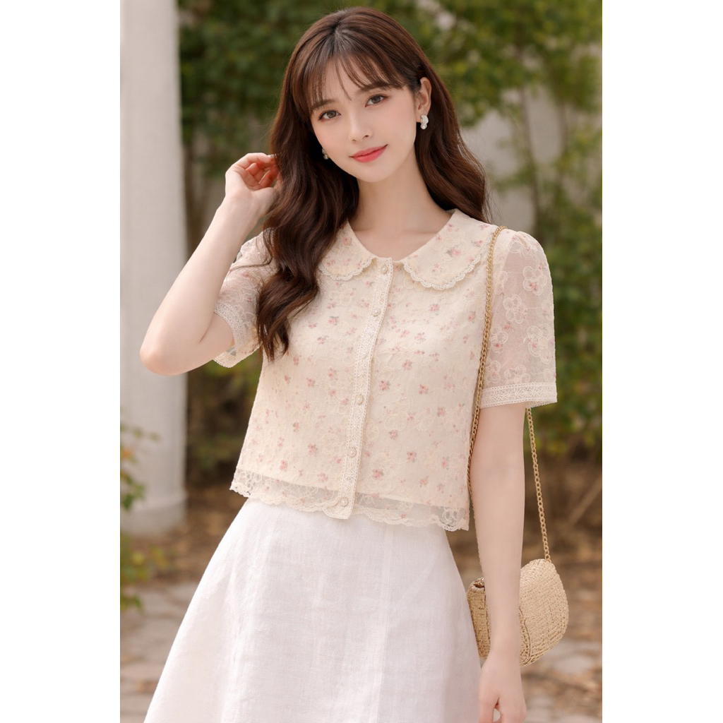 E55 - Sơ mi cổ sen hoa nhí