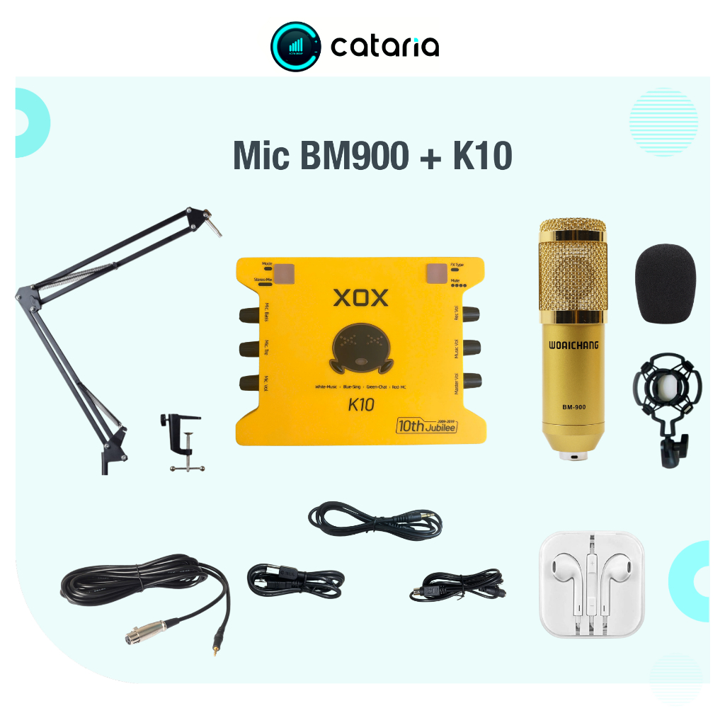 Bộ Mic Hát Live Thu Âm Livestream XOX K10  Mic Bm900 tặng  Tai Nghe Đèn Live VIp Cataria