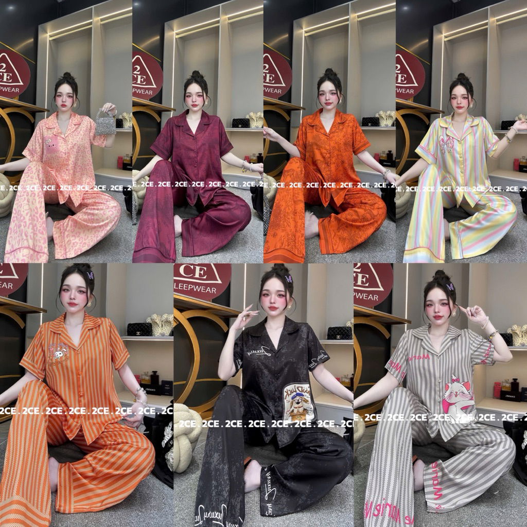 (M339) Đồ Bộ 2CE 40-60kg, TAY Ngắn Pyjama Lụa Latin Cao Cấp, Thiết Kế Sang