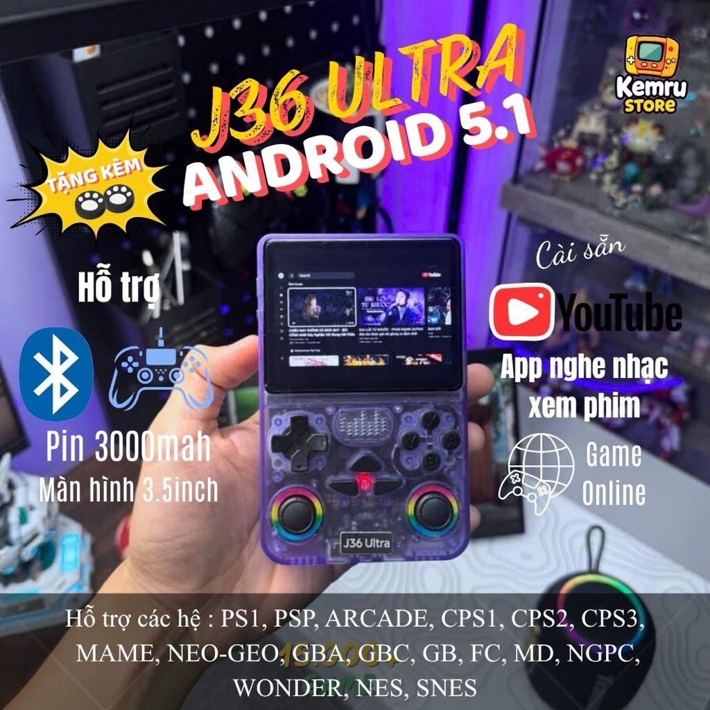 Máy chơi game J36 Ultra có sẵn wifi và bluetooth, màn hình 3.5 inch, chơi game online cùng nhiều ngư