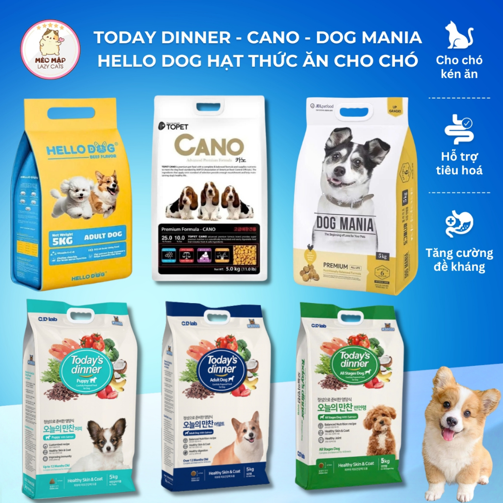 Thức ăn chó 5kg today dinner dog, cano, dog mania, hello dog 5kg