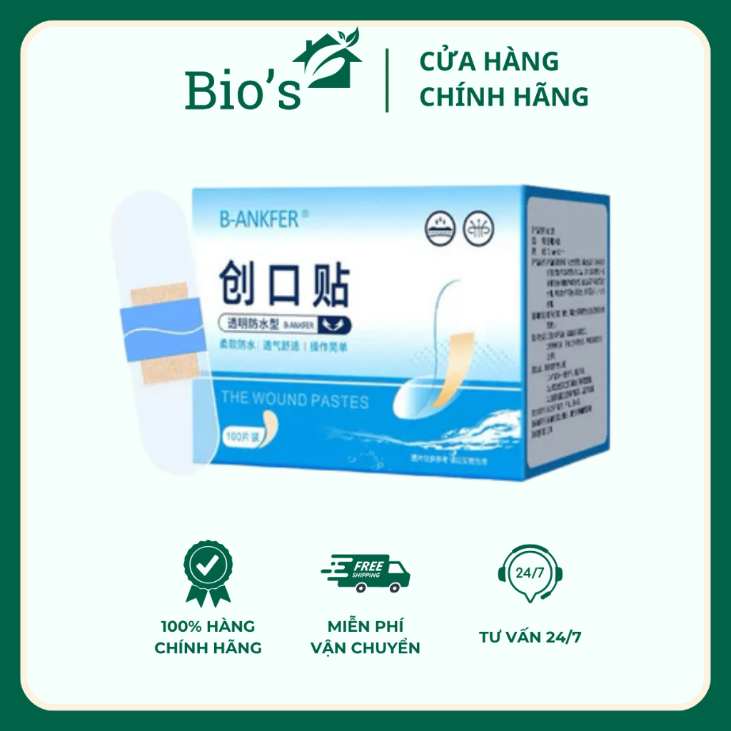 Băng y tế urgo trong suốt màng PU chống thấm nước hộp 100 miếng dùng khi tắm nước, bơi lội 72x22mm