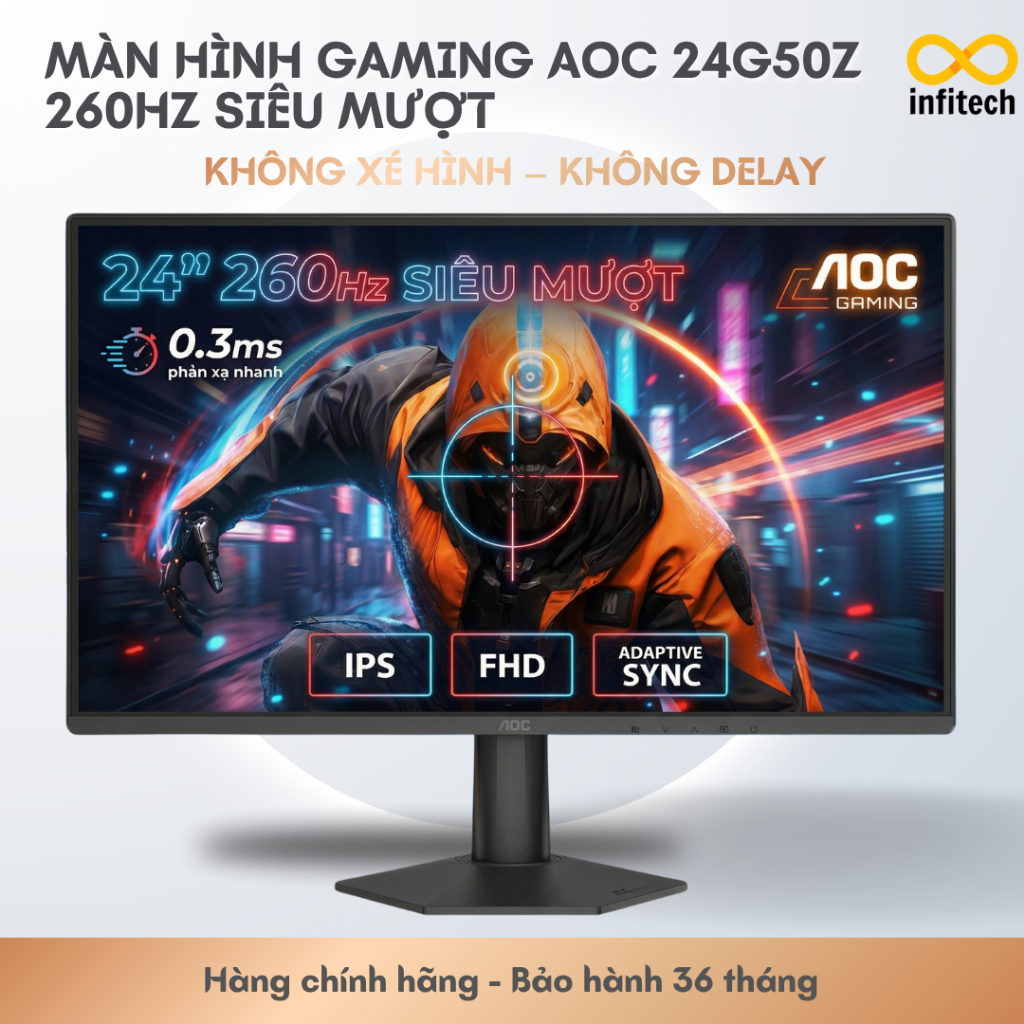 [HT] Màn Hình Gaming AOC 24G50Z 24″ IPS FHD 260Hz OC 0.3ms | FreeSync | Mượt Đỉnh Cao Cho Game FPS