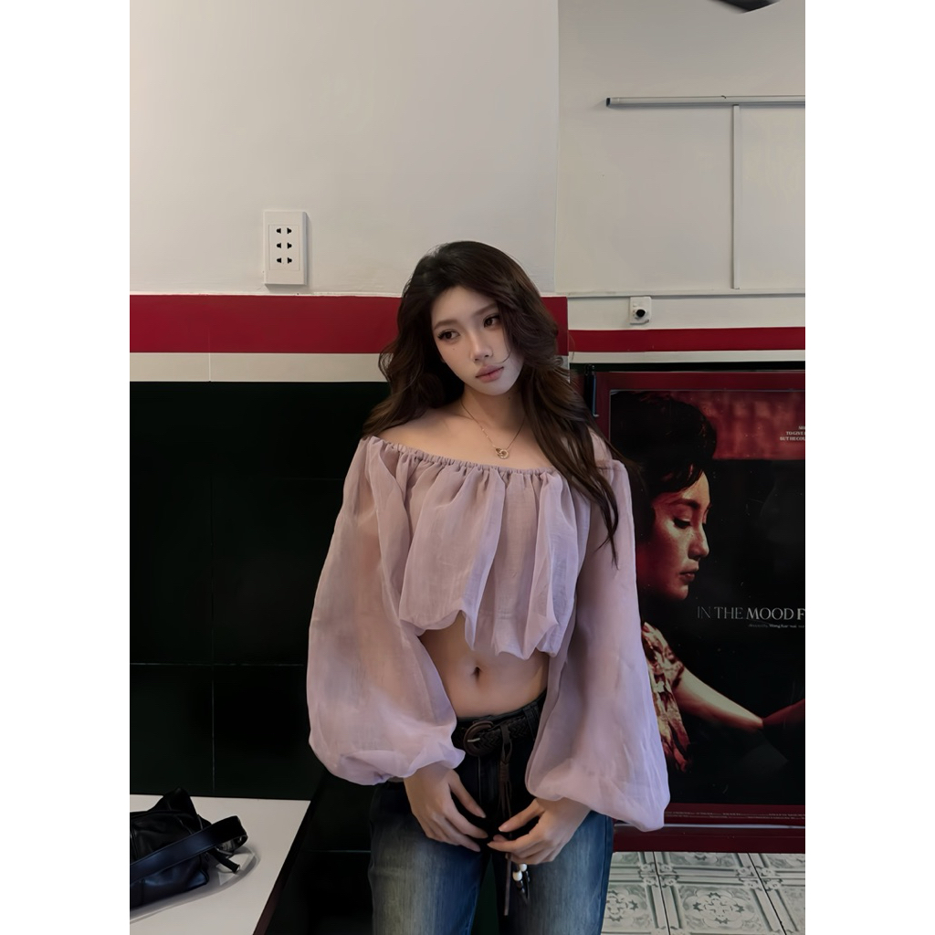 LIBEROSIS - Áo trễ vai tay phồng form bí croptop BUBBLES TOP (xuyên thấu phải dùng bra dán) | BigBuy360 - bigbuy360.vn