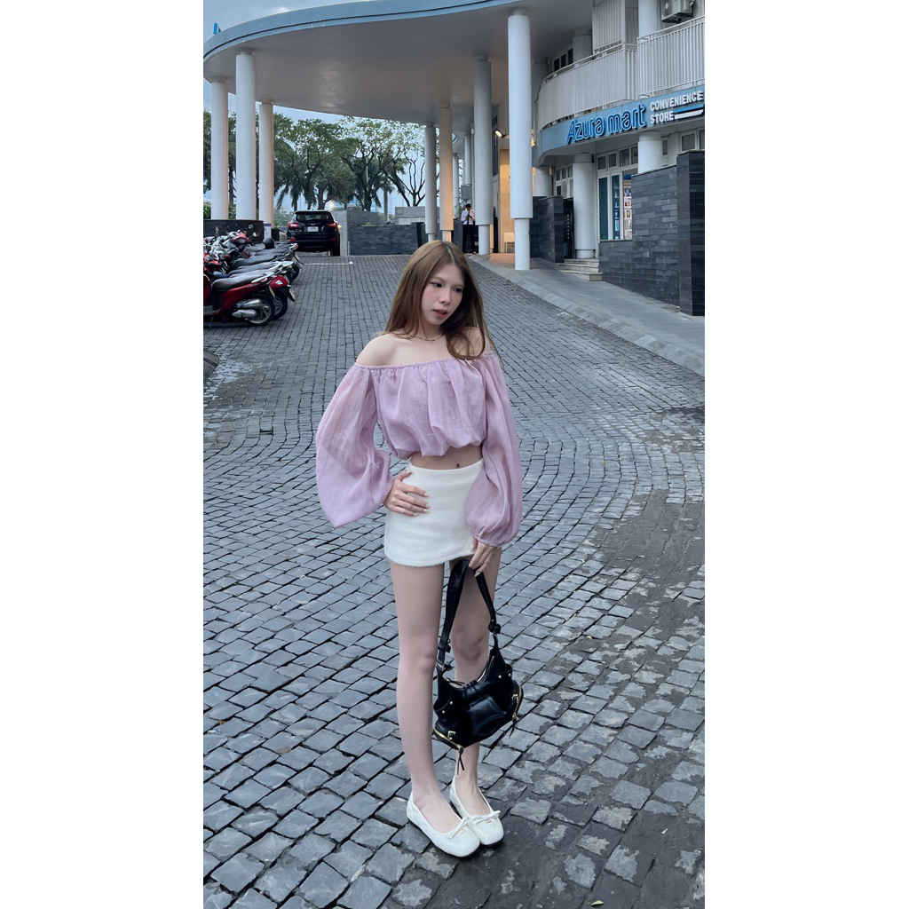 LIBEROSIS - Áo trễ vai tay phồng form bí croptop BUBBLES TOP (xuyên thấu phải dùng bra dán) | BigBuy360 - bigbuy360.vn