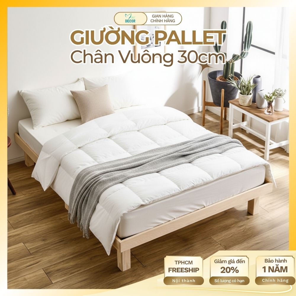 Giường Pallet Cao 30cm Pallet Gỗ Giường Gấp Gọn, Giường Ngủ Gỗ Tự Nhiên Lắp Ráp 1m6x2m 1m8x2m