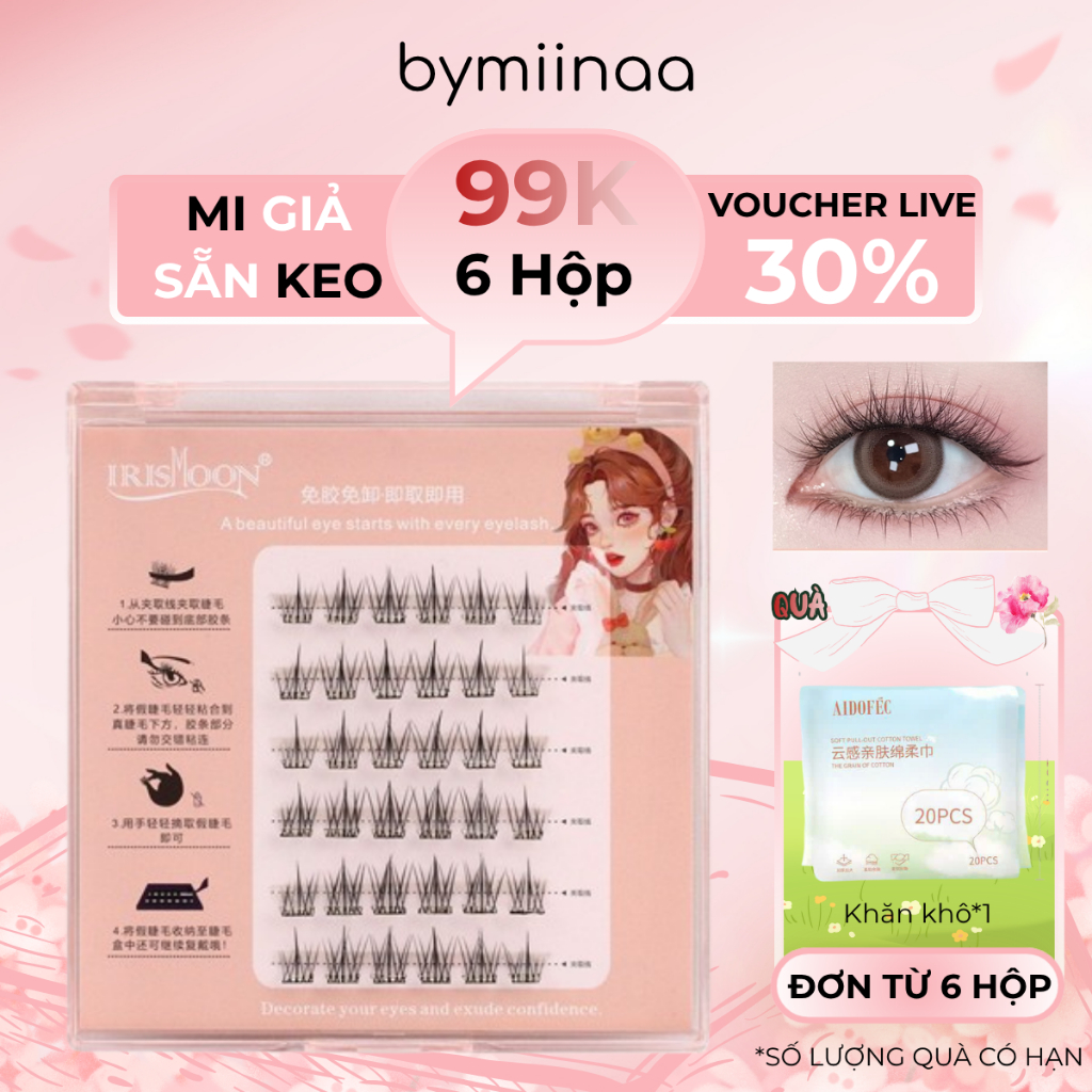 [99k/6 Hộp] Lông Mi Giả SẴN Keo ( Tặng 1 bịch khăn khô / đơn hàng từ 3 hộp mi )
