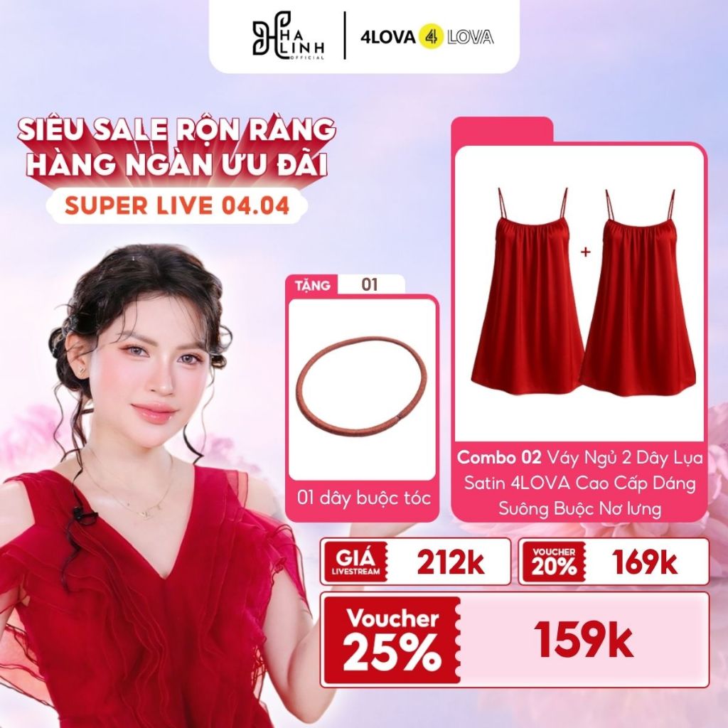 [Võ Hà Linh x 4LOVA4EVA] COMBO 2 Váy Ngủ 2 Dây Lụa Satin 4LOVA Cao Cấp Dáng Suông Buộc Nơ Lưng Kèm Q