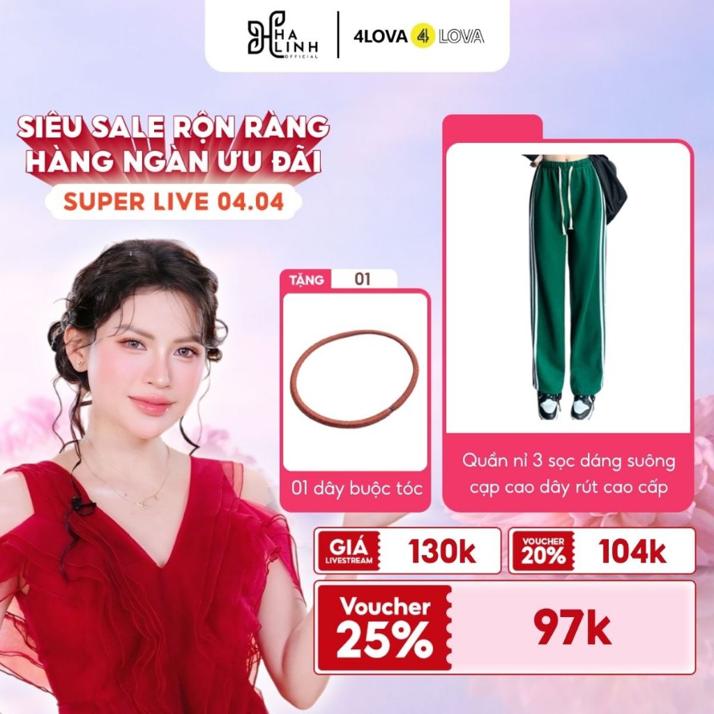 [Võ Hà Linh x 4LOVA4EVA] Quần Nỉ 3 Sọc Dáng Suông Cạp Cao Dây Rút Cao Cấp 4LOVA Kèm Quà Tặng Dây Buộ