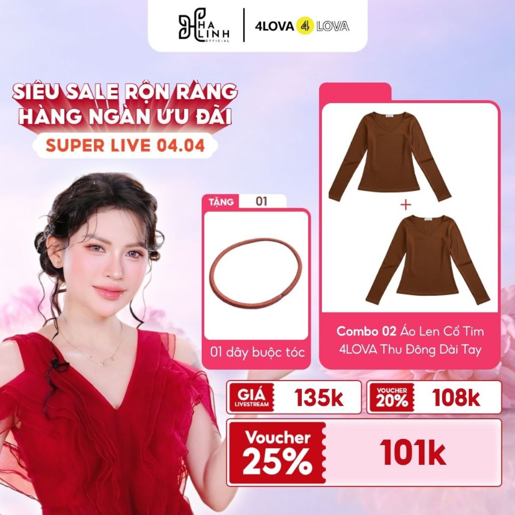[Võ Hà Linh x 4LOVA4EVA] COMBO 2 Áo thun tăm cổ tim thu đông dài tay giữ nhiệt chất thun tăm đẹp kèm