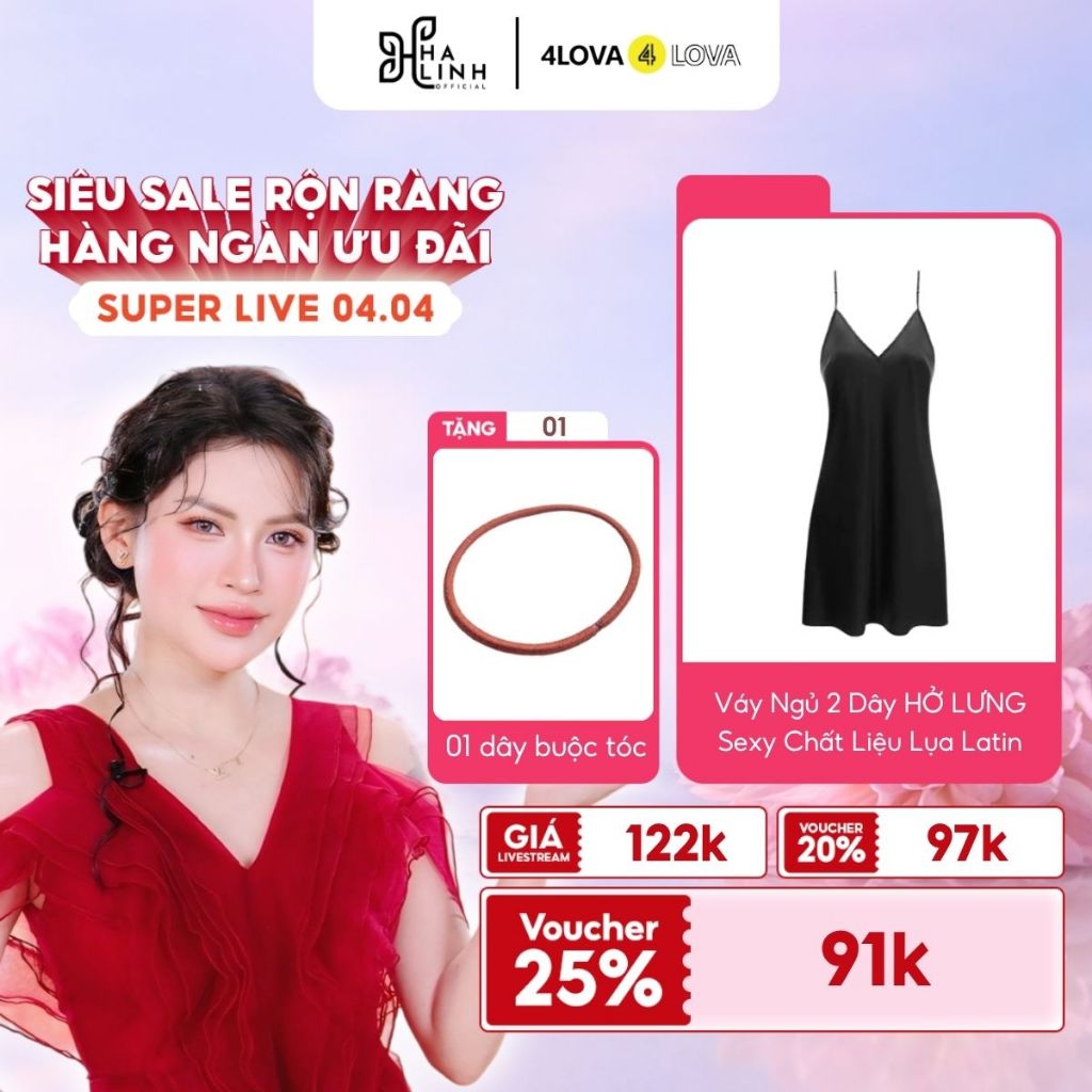 [Võ Hà Linh x 4LOVA4EVA]Váy ngủ 2 dây HỞ LƯNG sexy chất liệu lụa Latin cao cấp kiểu hở lưng quyến rũ