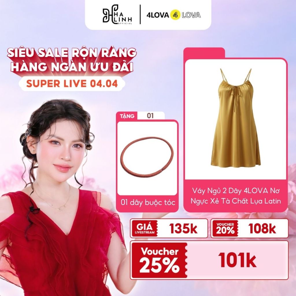 [Võ Hà Linh x 4LOVA4EVA]Váy ngủ 2 dây 4LOVA nơ ngực xẻ tà quyến rũ chất lụa Latin-Váy ngủ Lotus QT d