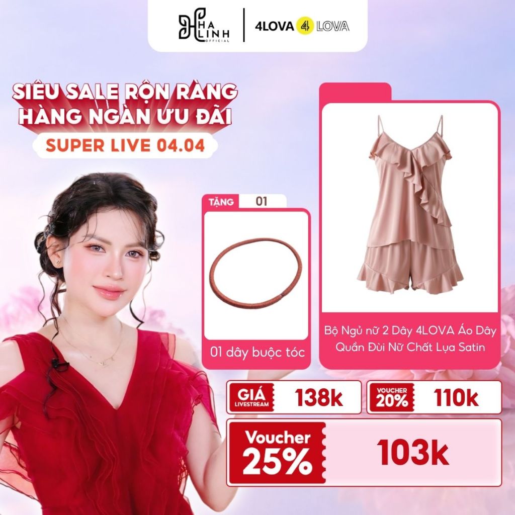 [Võ Hà Linh x 4LOVA4EVA] Bộ ngủ nữ 2 dây 4LOVA set đồ mặc nhà áo dây quần đùi nữ chất lụa Latin mềm 
