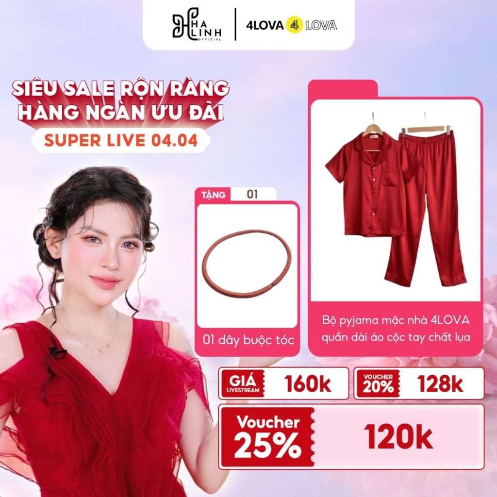 [Võ Hà Linh x 4LOVA4EVA] Bộ Pyjama Bộ Mặc Nhà Nữ 4LOVA Bộ Ngủ Cộc Tay Quần Dài Chất Lụa Xước Mềm Mại