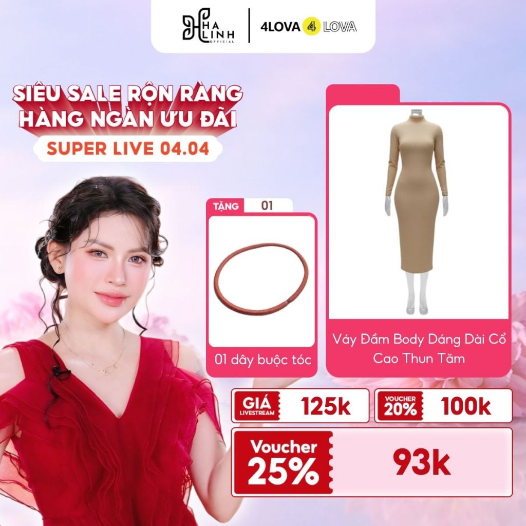 [Võ Hà Linh x 4LOVA4EVA] Váy Đầm Body Dáng Dài Tay Dài Cổ Cao 5p Chất Thun Gân Thái Co Giãn Quyến Rũ