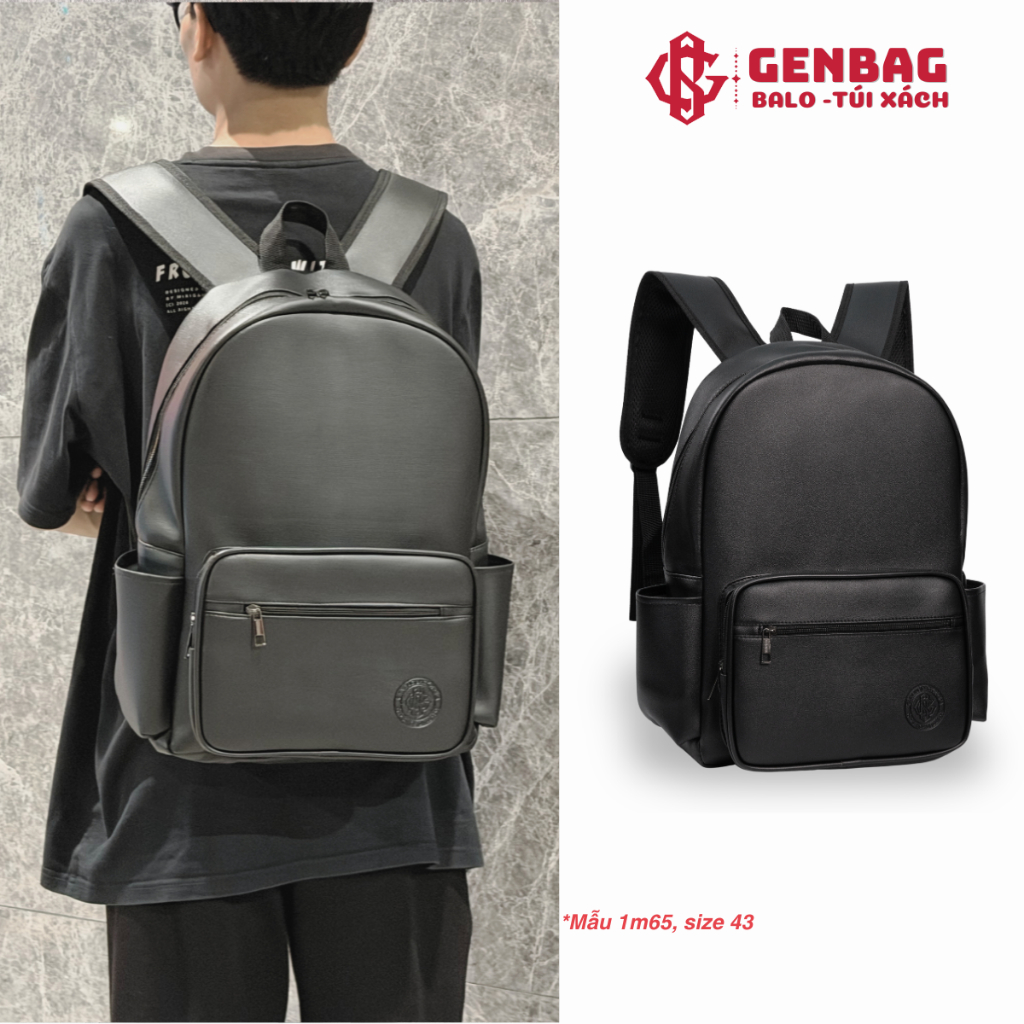 Balo da PU nam nữ chống thấm nước GENBAG balo unisex đi học đi chơi cao cấp BL01
