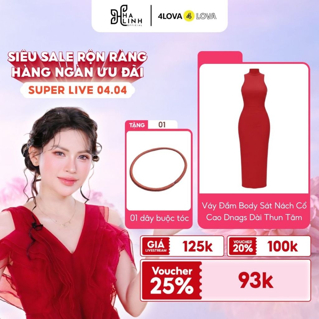 [Võ Hà Linh x 4LOVA4EVA] Váy Đầm Body Cổ Cao, Sát Nách Dáng Dài 4LOVA Chất Thun Tăm, Sang Chảnh QT d