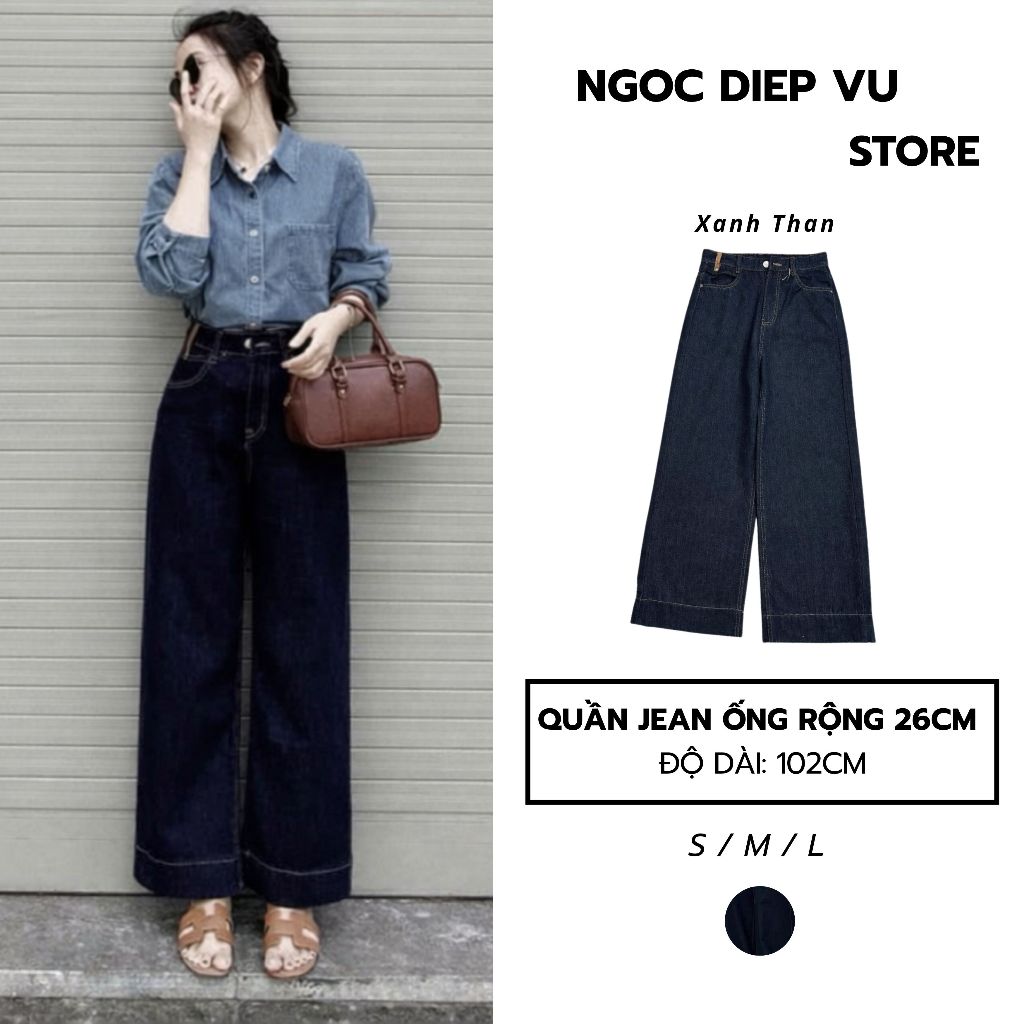 [Mã Mới] - Quần Jeans Suông Phối Mac Da Nhỏ Gấu Bản To dài 97cm/102cm #7992#8078 - NgocDiepVuSTORE