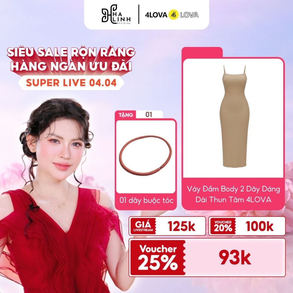 [Võ Hà Linh x 4LOVA4EVA] Váy Đầm Body Hai Dây Dáng Dài 4LOVA Chất Thun Gân Co Giãn, Đầm Body Sang Tr