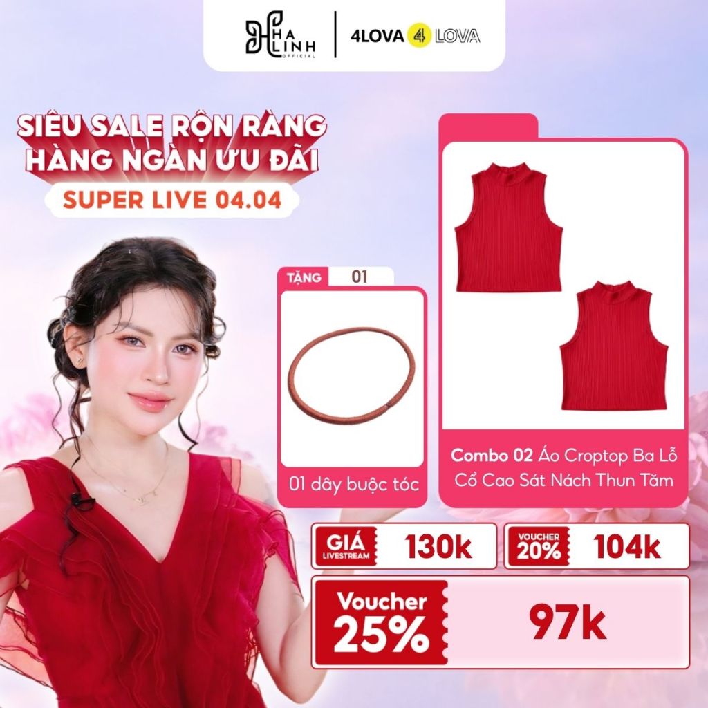 [Võ Hà Linh x 4LOVA4EVA] Combo 2 áo croptop 4LOVA ba lỗ nữ cổ cao sát nách không tay kiểu ôm body QT