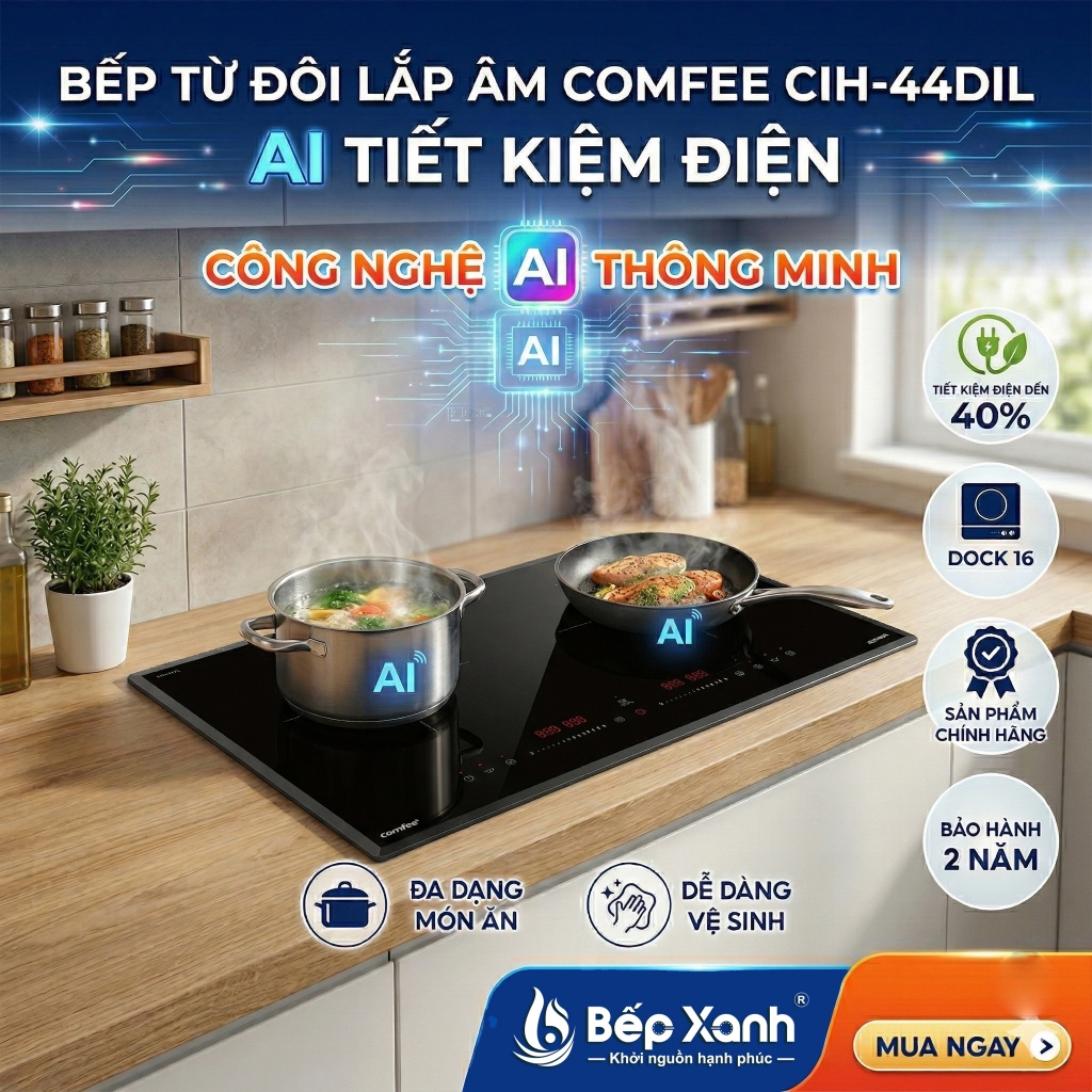 Comfee CIH-44DIL - [Tặng bình đun 890.000đ] Bếp từ đôi lắp âm Comfee CIH-44DIL - Công suất 4400W - 9