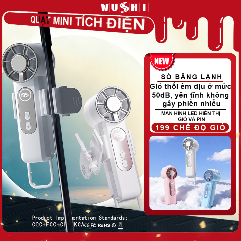 WUSHI Turbo Jet Mini Fan Rechargeable Ice Flake Cooling Handheld Portable điều chỉnh 199 cấp tốc độ 