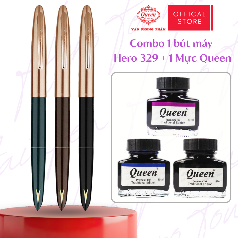 Combo bút máy Hero 329 huyền thoại & mực Queen (1 bút & 1 lọ mực)
