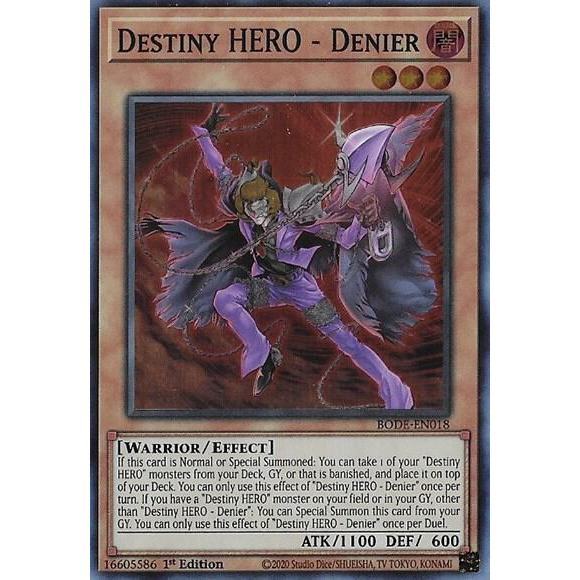 Thẻ Bài YuGiOh Mã BODE-EN018 - Destiny HERO - Denier - Effect Monster - Super Rare