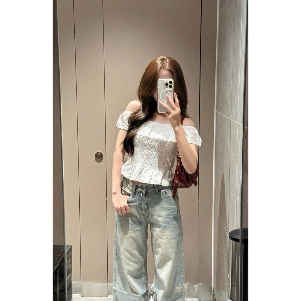 Áo trễ vai thô viền ren hoa nổi bo chun dáng xoè nhẹ BEOLA TOP, áo trễ vai nữ | BigBuy360 - bigbuy360.vn