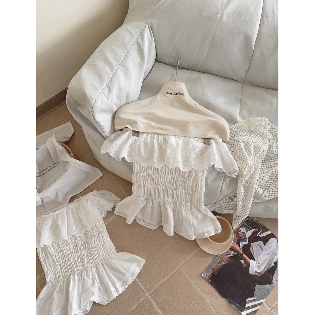 Áo trễ vai thô viền ren hoa nổi bo chun dáng xoè nhẹ BEOLA TOP, áo trễ vai nữ | BigBuy360 - bigbuy360.vn