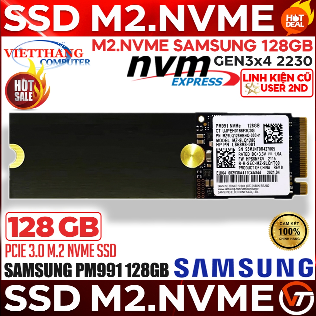 Ổ cứng SSD Samsung M2.Nvme PM991 128GB Gen3x4 2230 Zin chuẩn xịn Siêu bền Cũ qua sử dụng ( Cũ-2nd )
