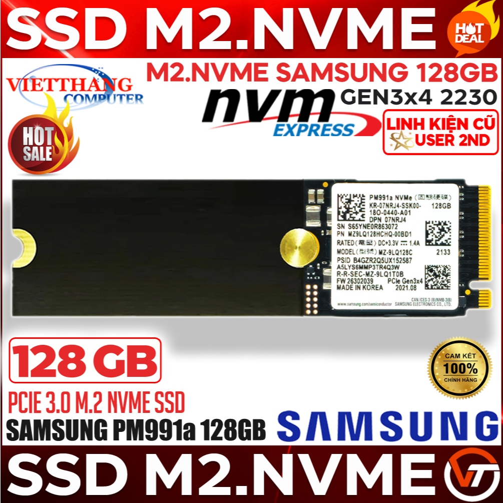 Ổ cứng SSD Samsung M2.Nvme PM991a 128GB Gen3x4 2230 Zin chuẩn xịn Siêu bền Cũ qua sử dụng  (Cũ-2nd )