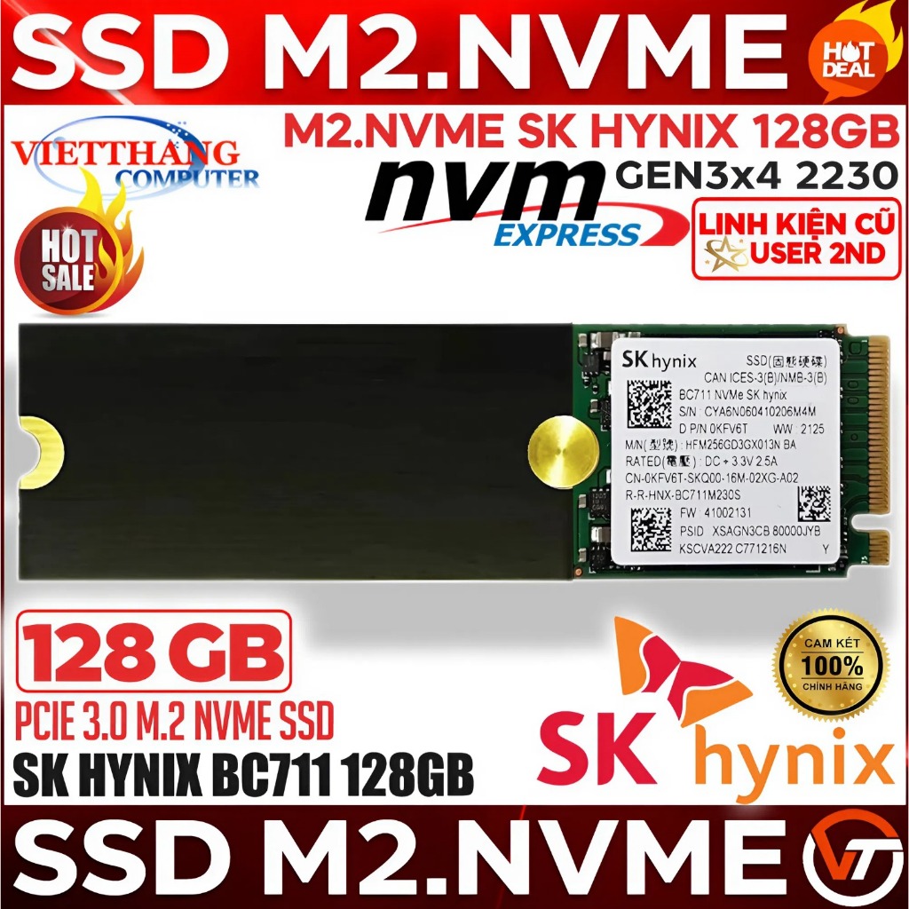 Ổ cứng SSD SK hynix M2.Nvme BC711 128GB Gen3x4 2230 Good 9x %  Zin chuẩn xịn Siêu bền ( Cũ - 2nd )