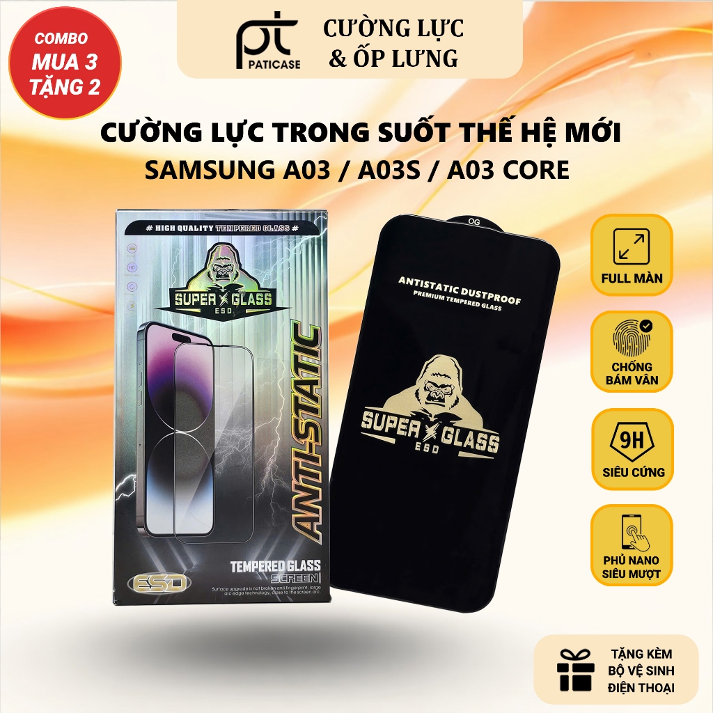Cường lực Samsung A03, A03S, A03 Core Paticase full màn | Miếng kính dán bảo vệ màn hình cho ss gala