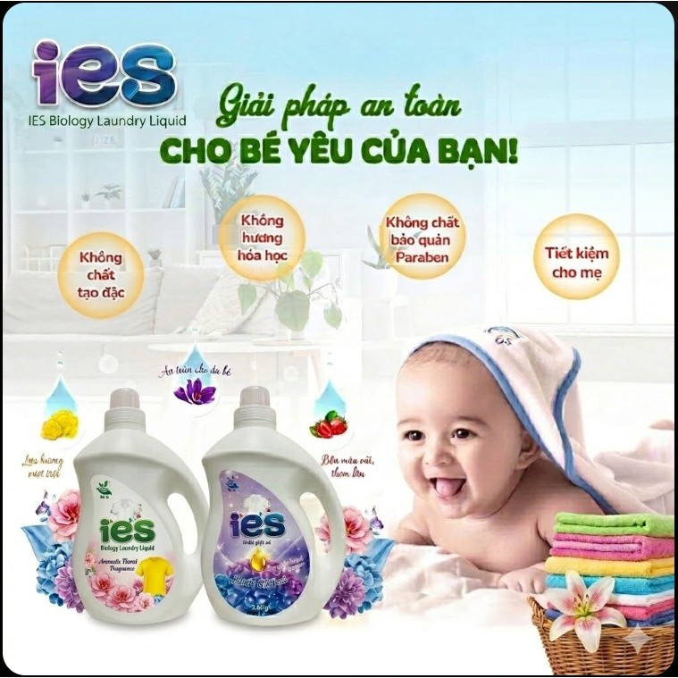 Can nước giặt xả sinh học IES đậm đặc 3,6kg - lưu hương đến 72 giờ an toàn cho cả gia đình