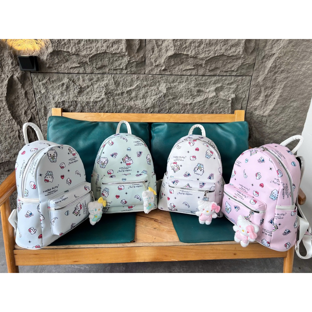 Balo nữ Hello Kitty dễ thương, balo học sinh form tròn, balo đi học đi chơi màu pastel kèm charm kit