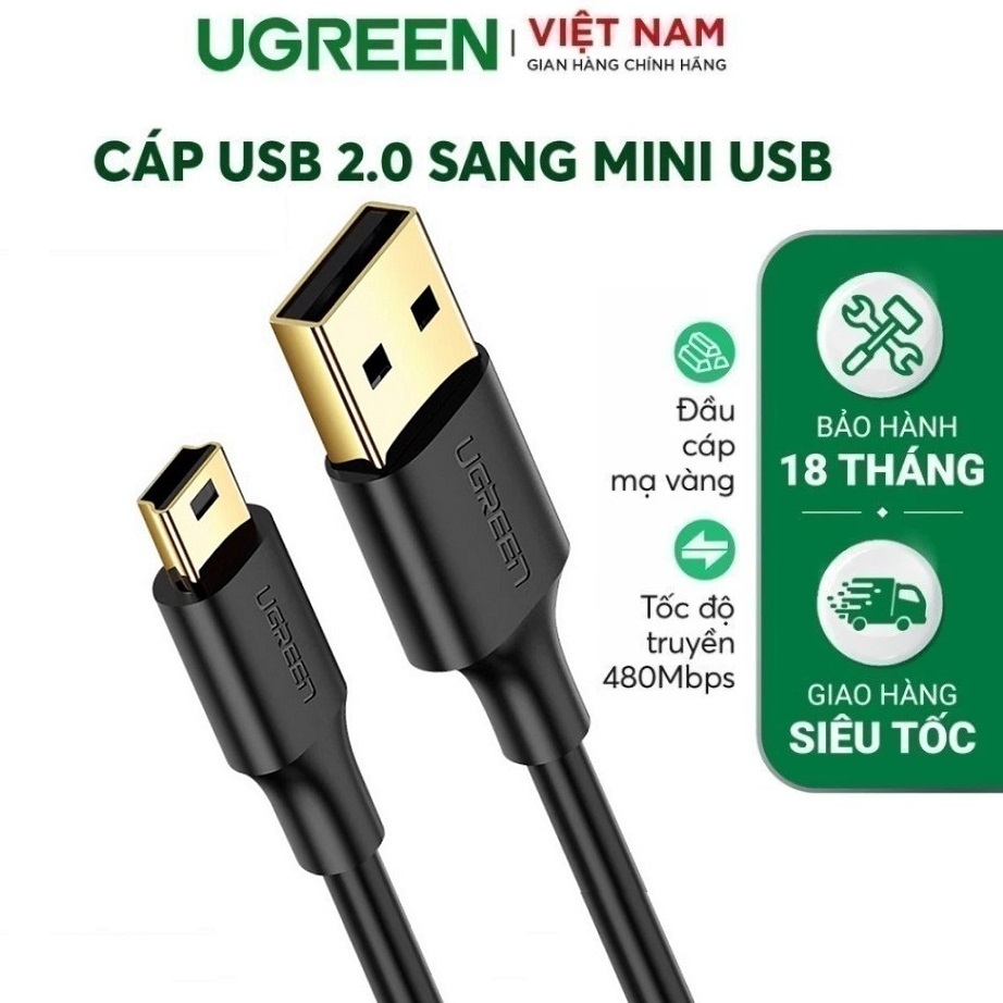 Cáp sạc nhanh và truyền dữ liệu USB sang mini USB chính hãng Ugreen US132/10354/10355/10385