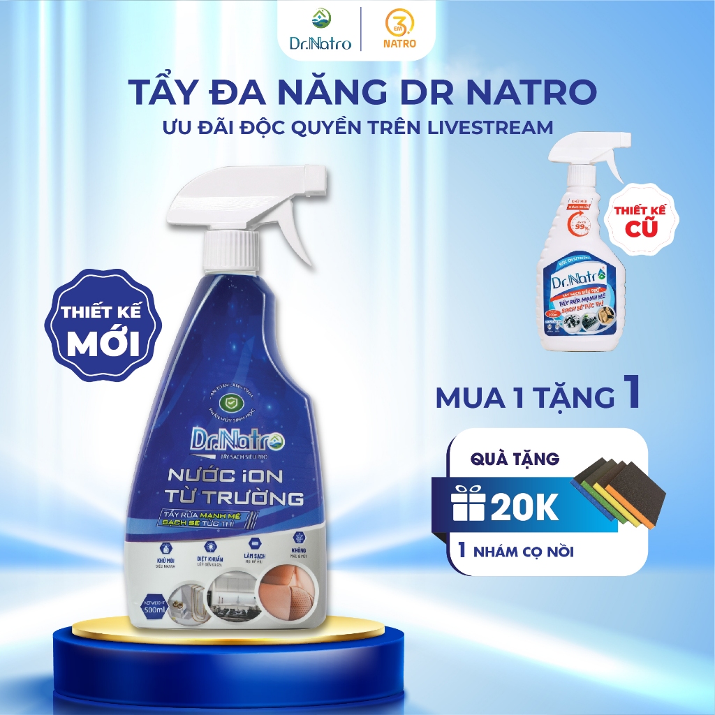 Tẩy đa năng Dr Natro tẩy sạch mọi vết bẩn cháy khét xoong nồi, dầu mỡ, inox rỉ sét - Em3natro