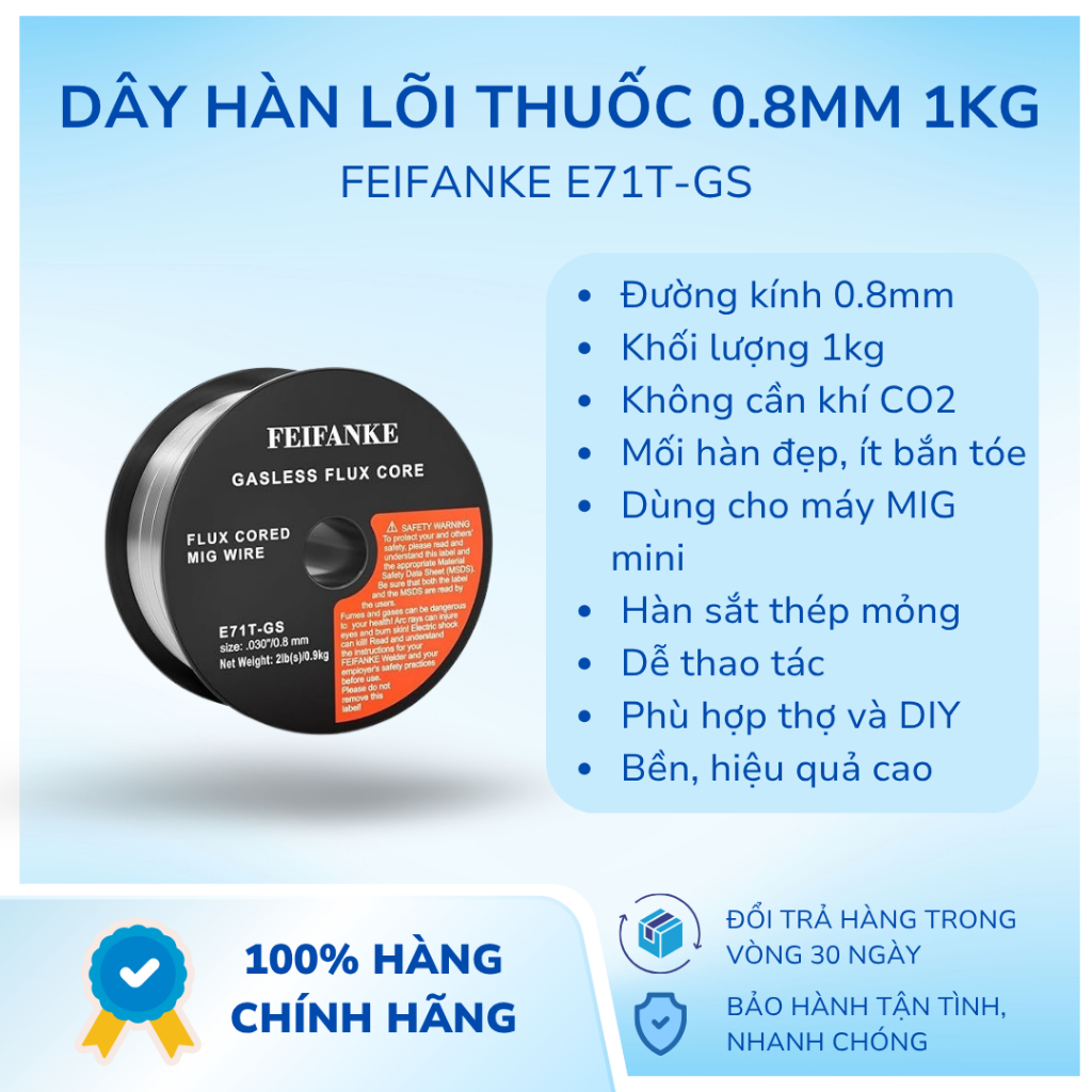 Dây hàn lõi thuốc 0.8mm 1kg FEIFANKE E71T-GS