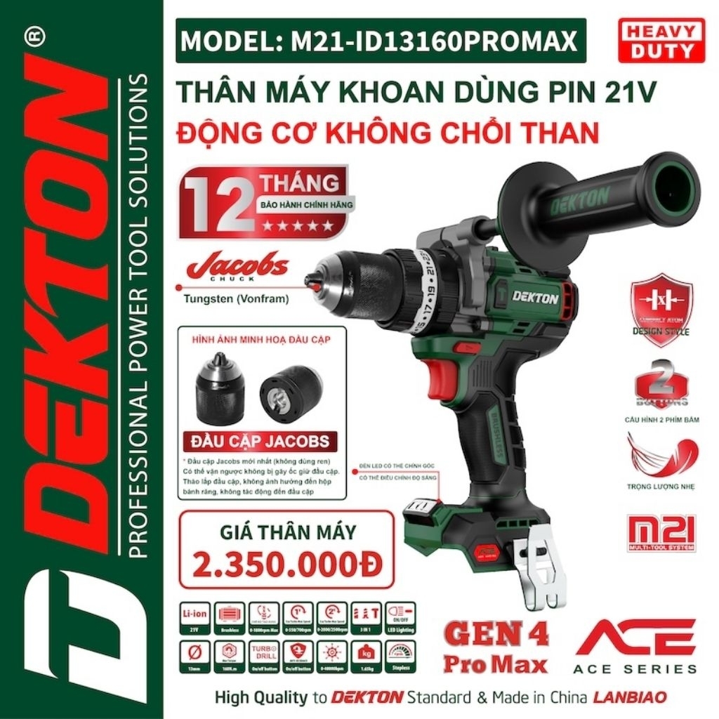 Khoan pin dekton m21-id13160promax chưa pin sạc