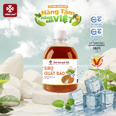 Siro Quất đào Hồng Lam 500ml và 1000ml. Vị chua ngọt
