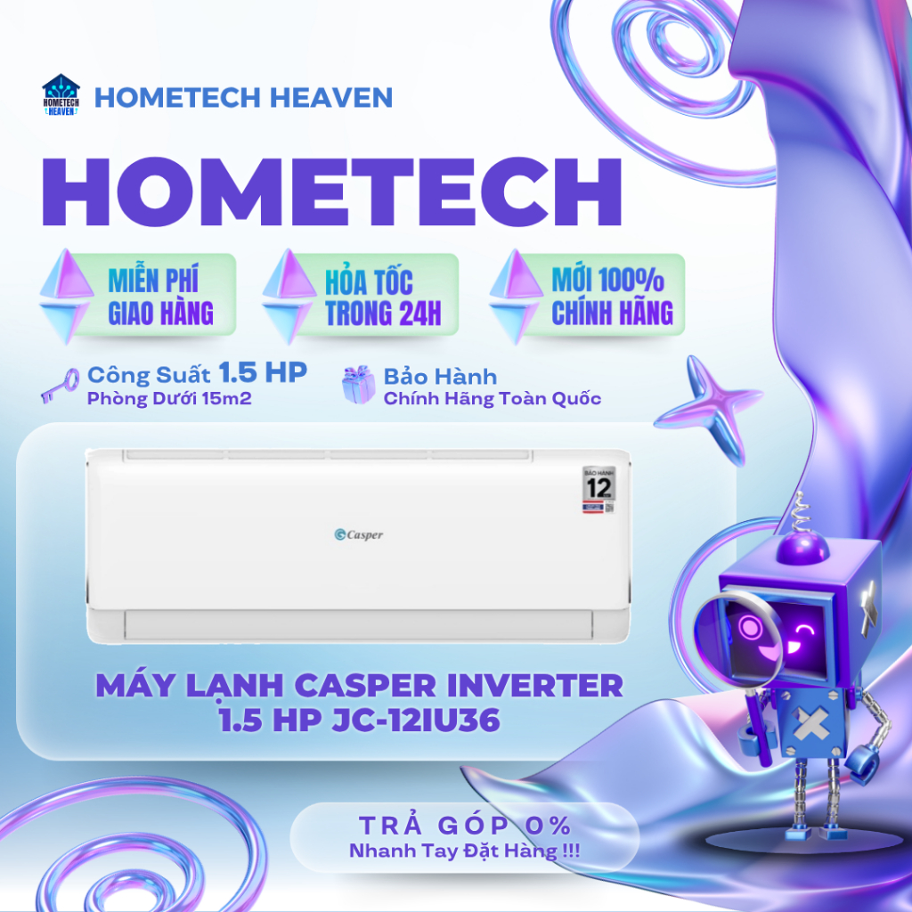 JC-12IU36 [GIAO LẮP HCM] Máy lạnh Casper Inverter 1.5 HP JC-12IU36 - CHÍNH HÃNG, BH 3 NĂM