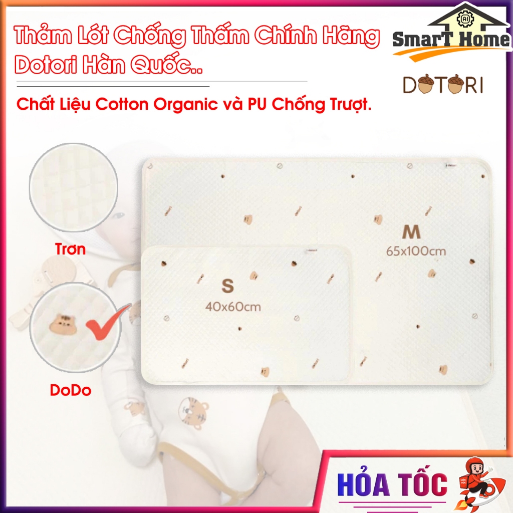 Thảm Lót Chống Thấm Chính Hãng Dotori Hàn Quốc Chất Liệu Cao Cấp Cotton Organic và PU Chống Trượt Kh