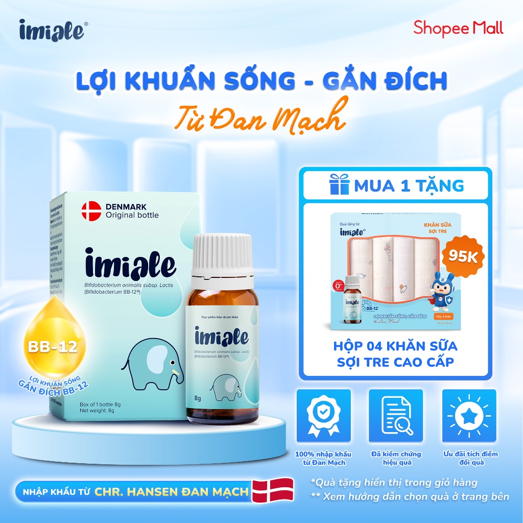 Men Vi Sinh IMIALE - Lợi Khuẩn Sống Bifidobacterium BB-12 Từ Đan Mạch, Hỗ Trợ Cải Thiện Tiêu Hóa & T
